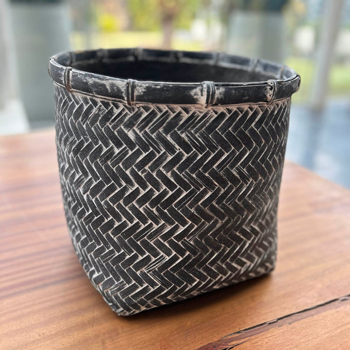 Bamboo Indoor Basket Pot - Grey Wash