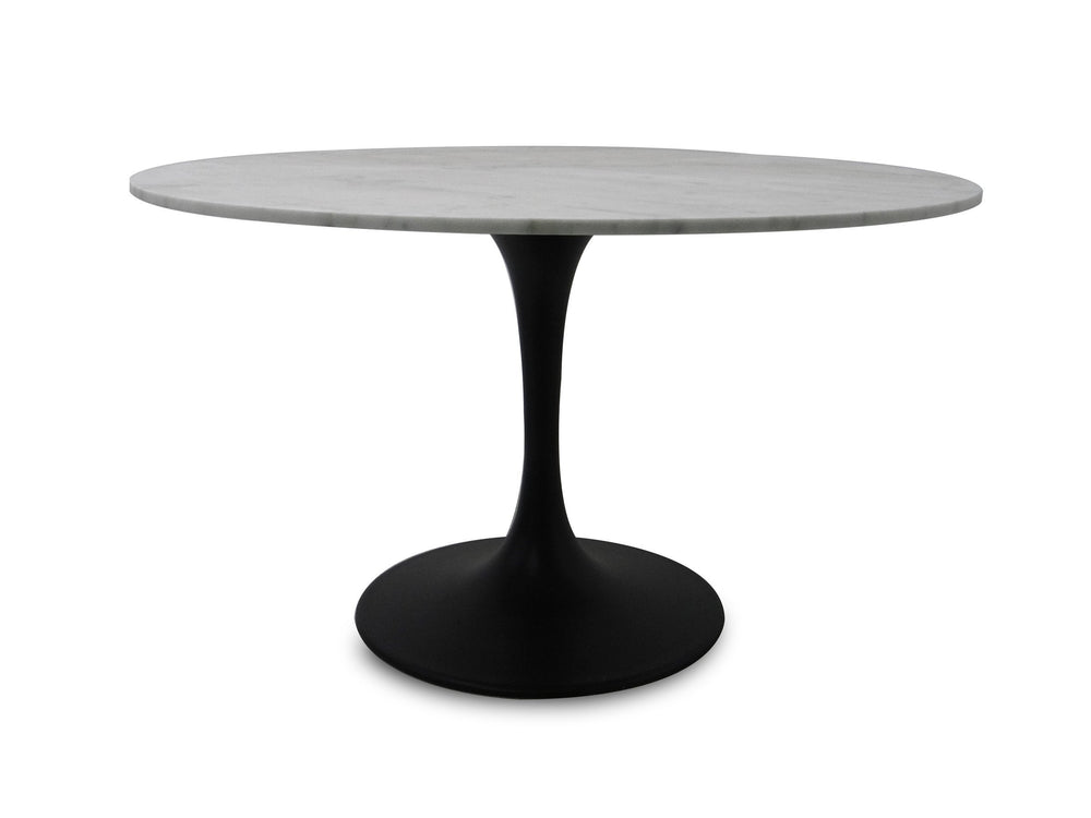 Valencia Round Dining Table - White Marble/ Sleek Black Matte Base