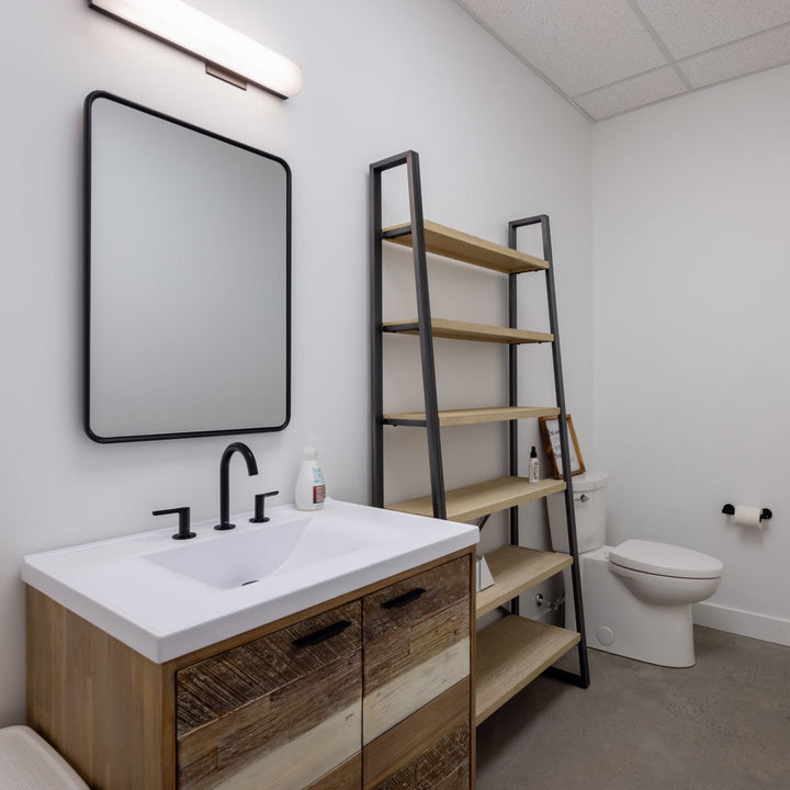 Metro Havana Vanity W31 inch in Solid Acacia Wood and Metal with White Basin