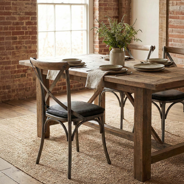 Metal Crossback Chair with Black Seat Cushion