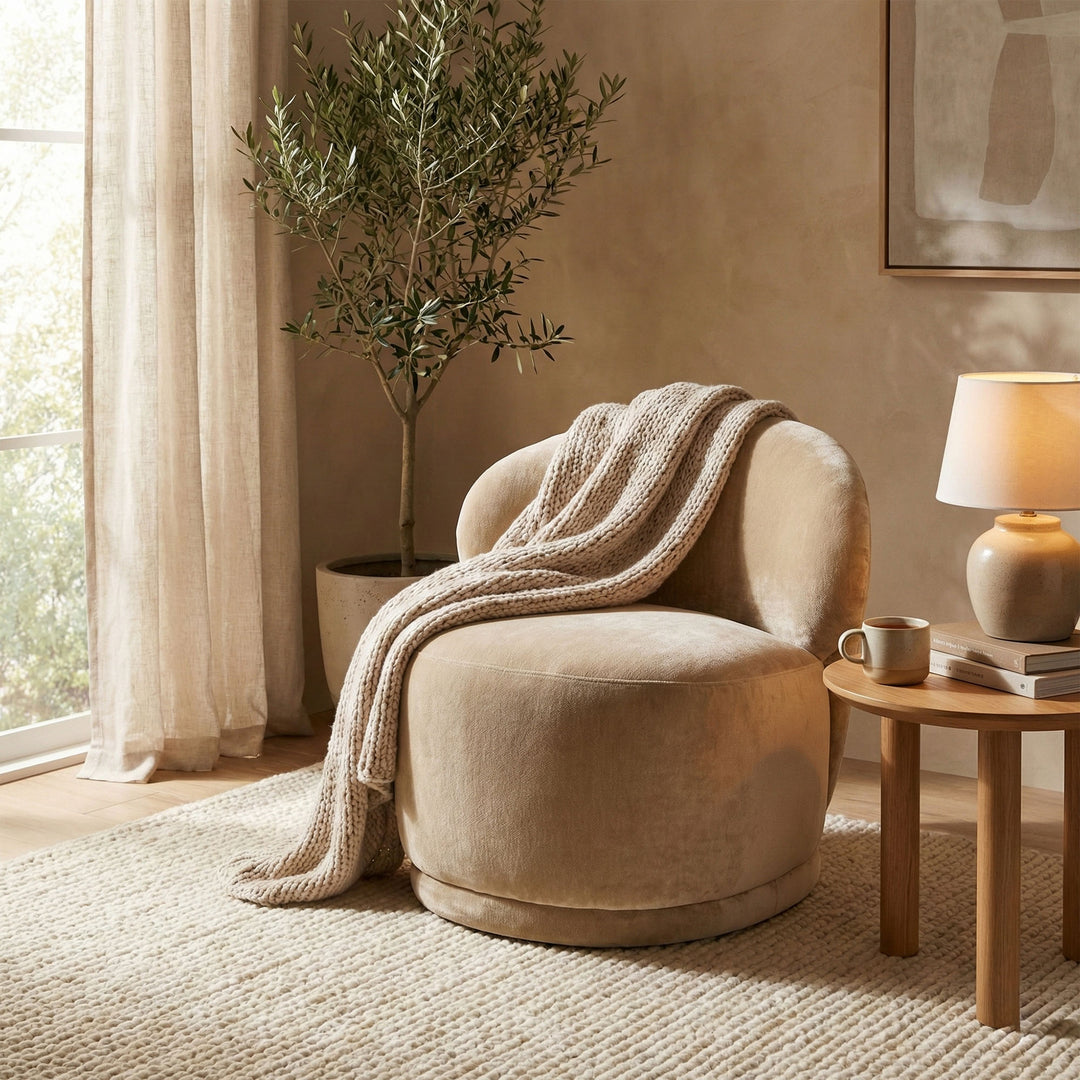 Rollo Club Chair - Distressed Velvet Natural