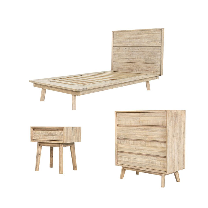 Gia Driftwood Single Bedroom Set - Light Driftwood
