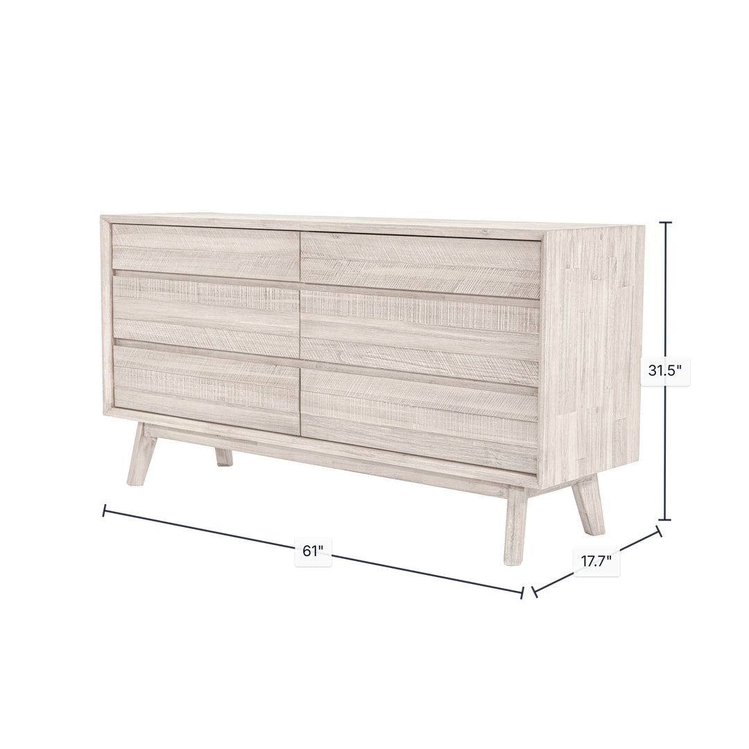 Gia 6 Drawer Dresser - Whitewash