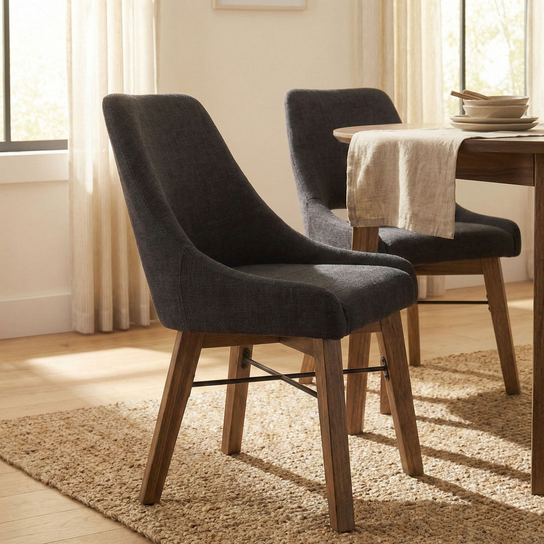 Gia Curved Dining Chair - Graphite Grey/Warm Pecan