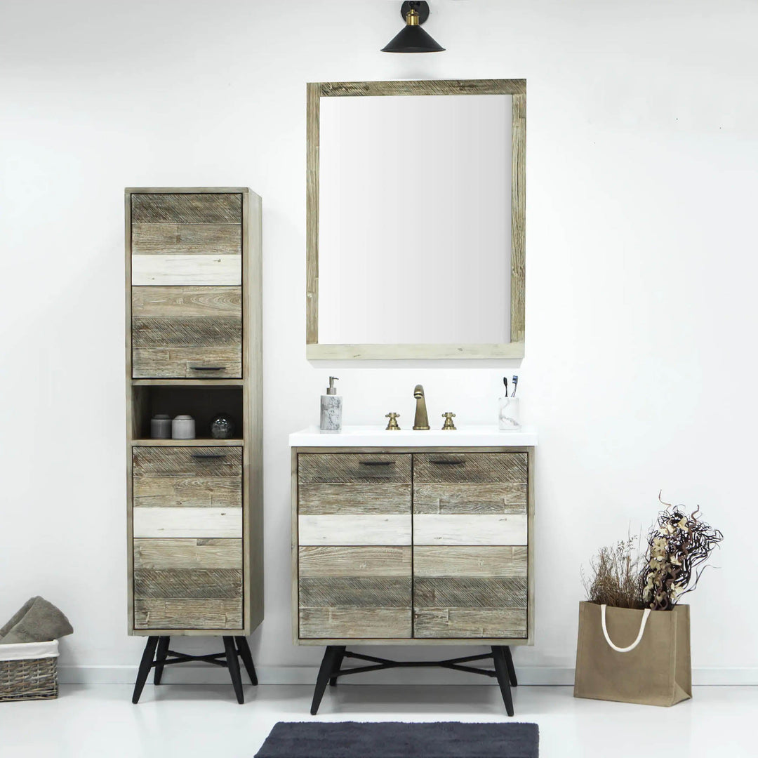 Metro Havana Vanity W31 inch in Solid Acacia Wood and Metal with White Basin