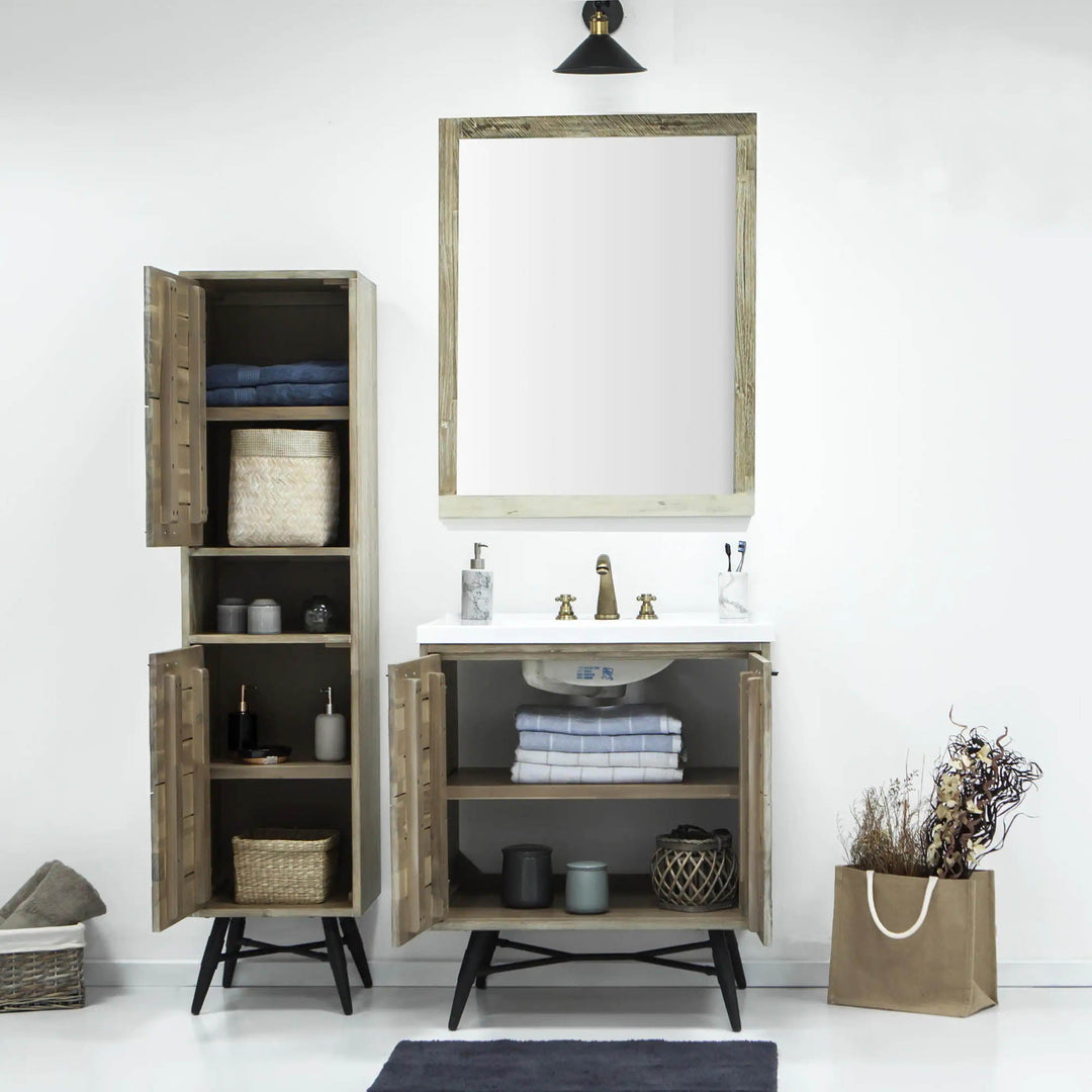 Metro Havana Vanity W31 inch in Solid Acacia Wood and Metal with White Basin