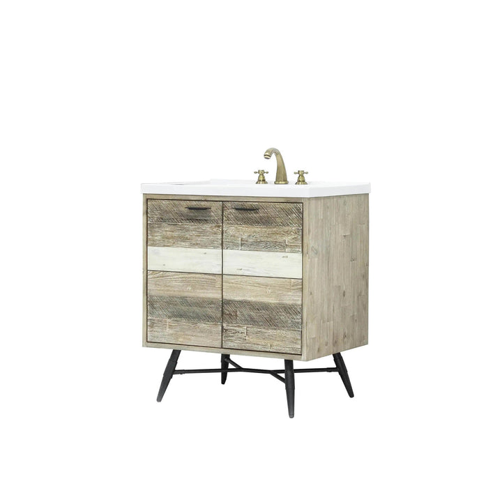 Metro Havana Vanity W31 inch in Solid Acacia Wood and Metal with White Basin