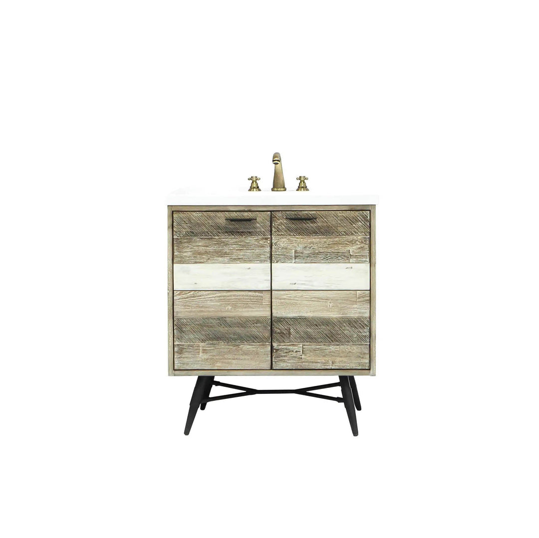 Metro Havana Vanity W31 inch in Solid Acacia Wood and Metal with White Basin