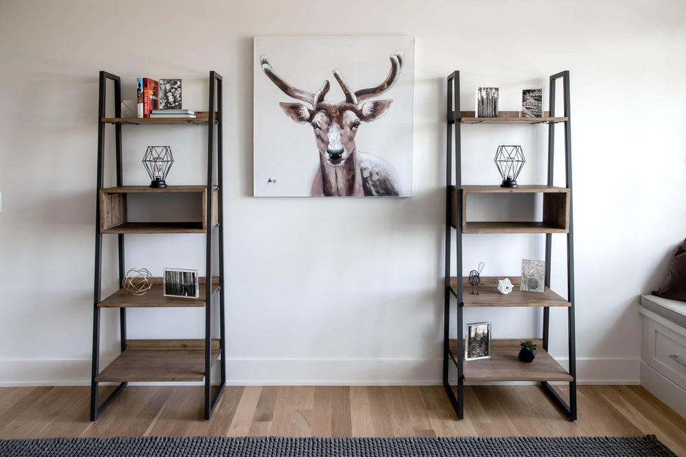light brown industrial modular bookcase