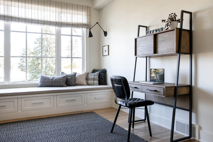 light brown industrial modular desk