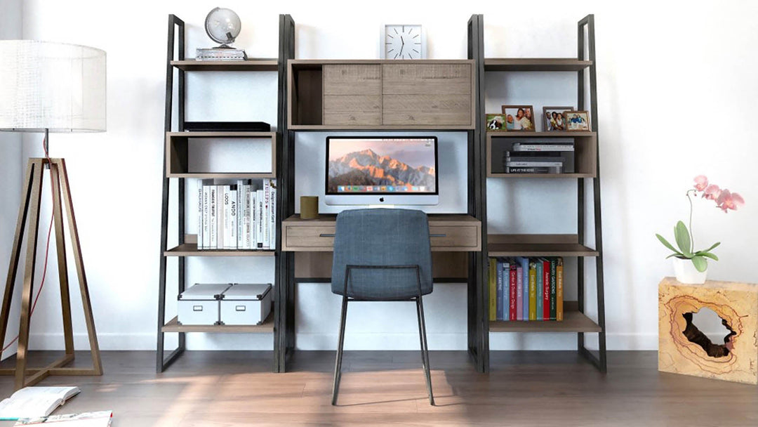 light brown industrial modular desk