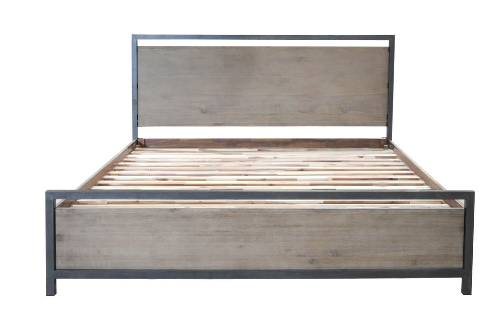 light brown industrial queen bed