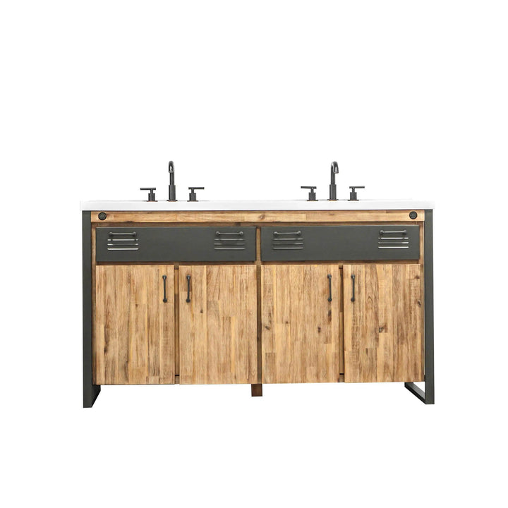 Irondale Vanity W61 in Solid Acacia Wood and Metal with White Basin