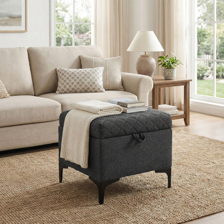 Reece Storage Ottoman - Charcoal Grey