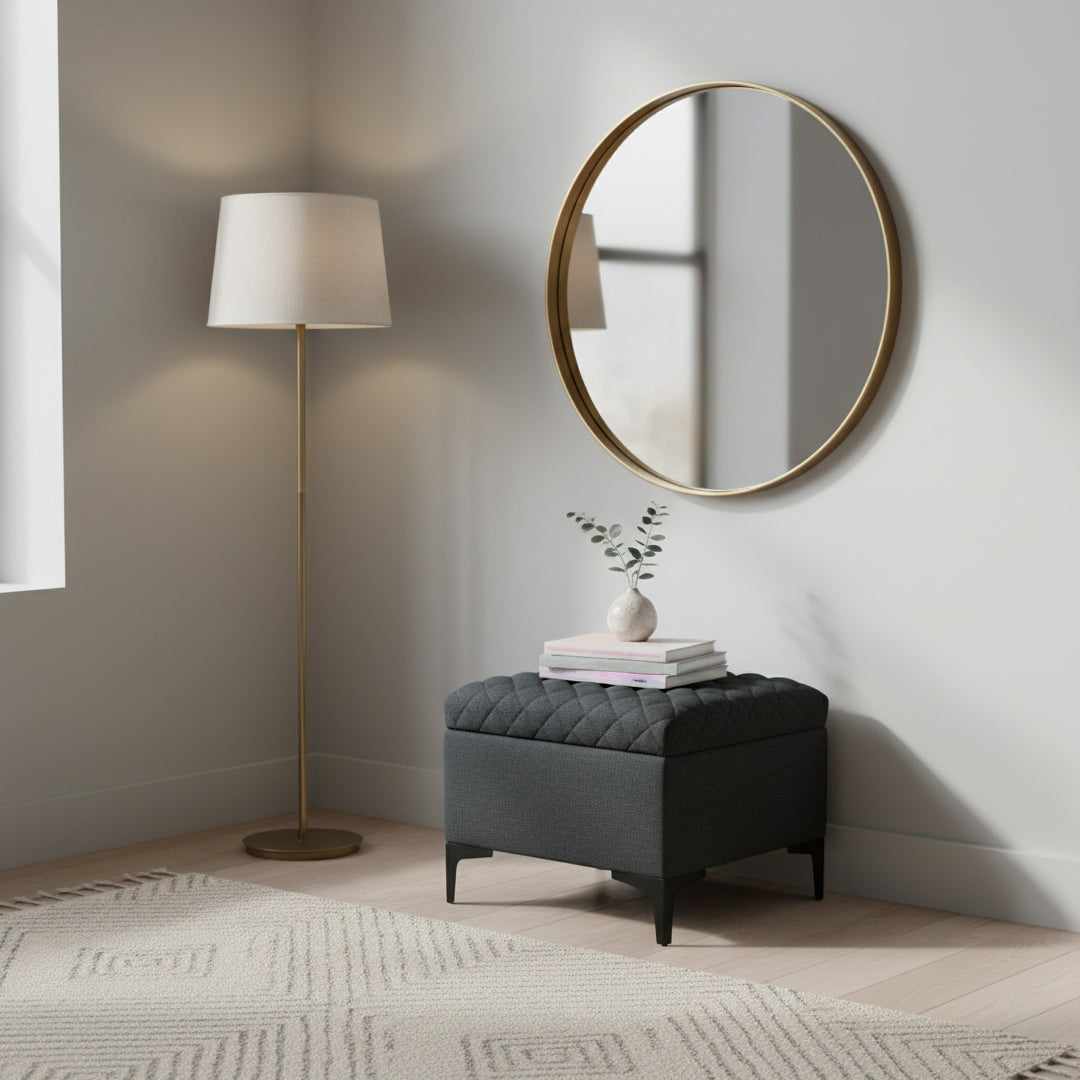 Reece Storage Ottoman - Charcoal Grey