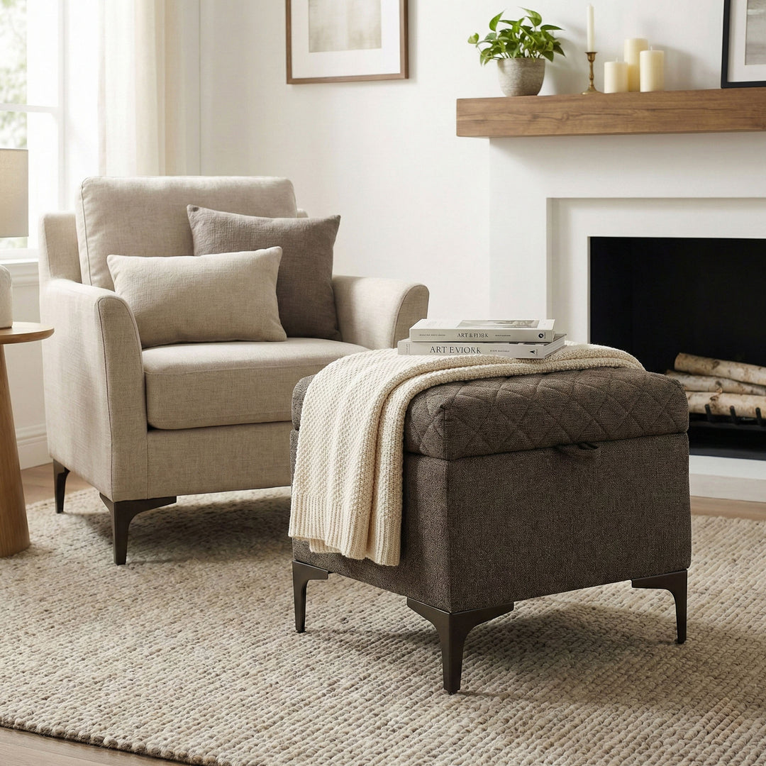 Reece Storage Ottoman - Medium Brown