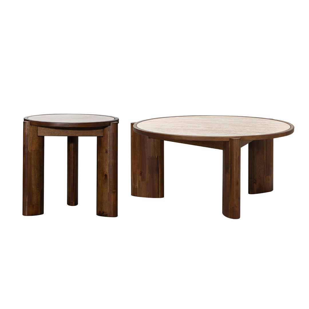 Remix Round Side Table - Travertine
