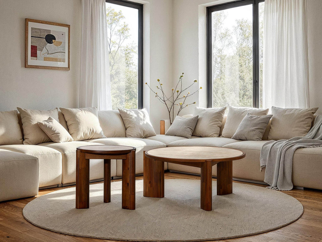 Remix Round Side Table - Travertine