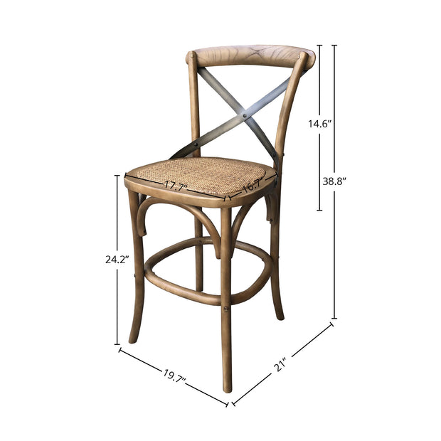 Cross Back Fixed Counter Stool - Sundried