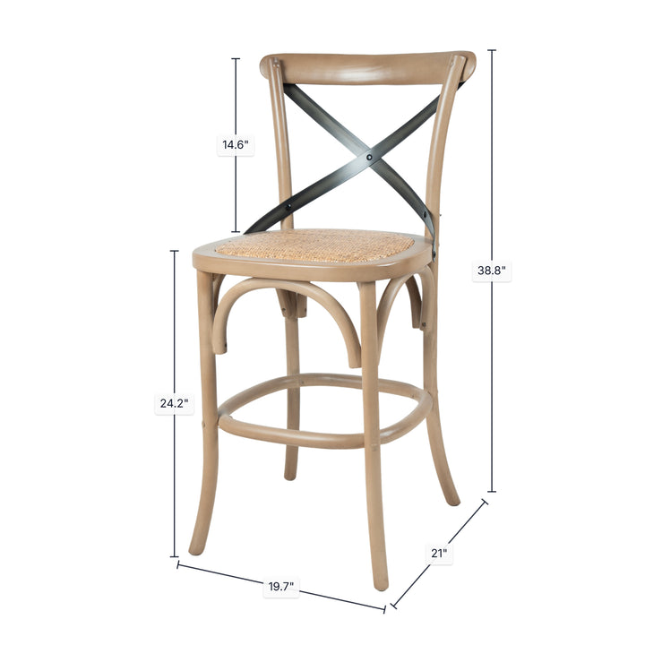Cross Back Fixed Counter Stool - Sundried