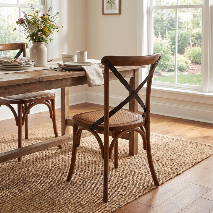 Cross Back Chair w/ Rattan Seat - Brown