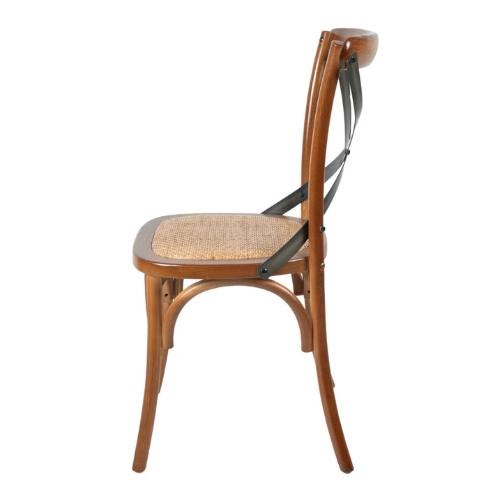 Cross Back Chair w/ Rattan Seat - Brown