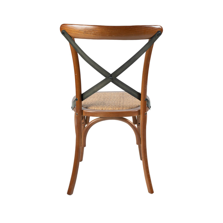Cross Back Chair w/ Rattan Seat - Brown