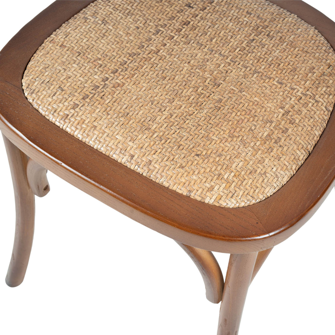 Cross Back Chair w/ Rattan Seat - Brown