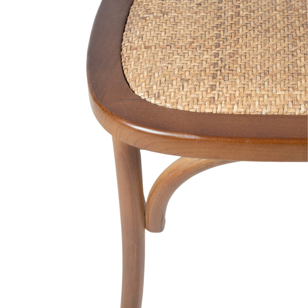 Cross Back Chair w/ Rattan Seat - Brown