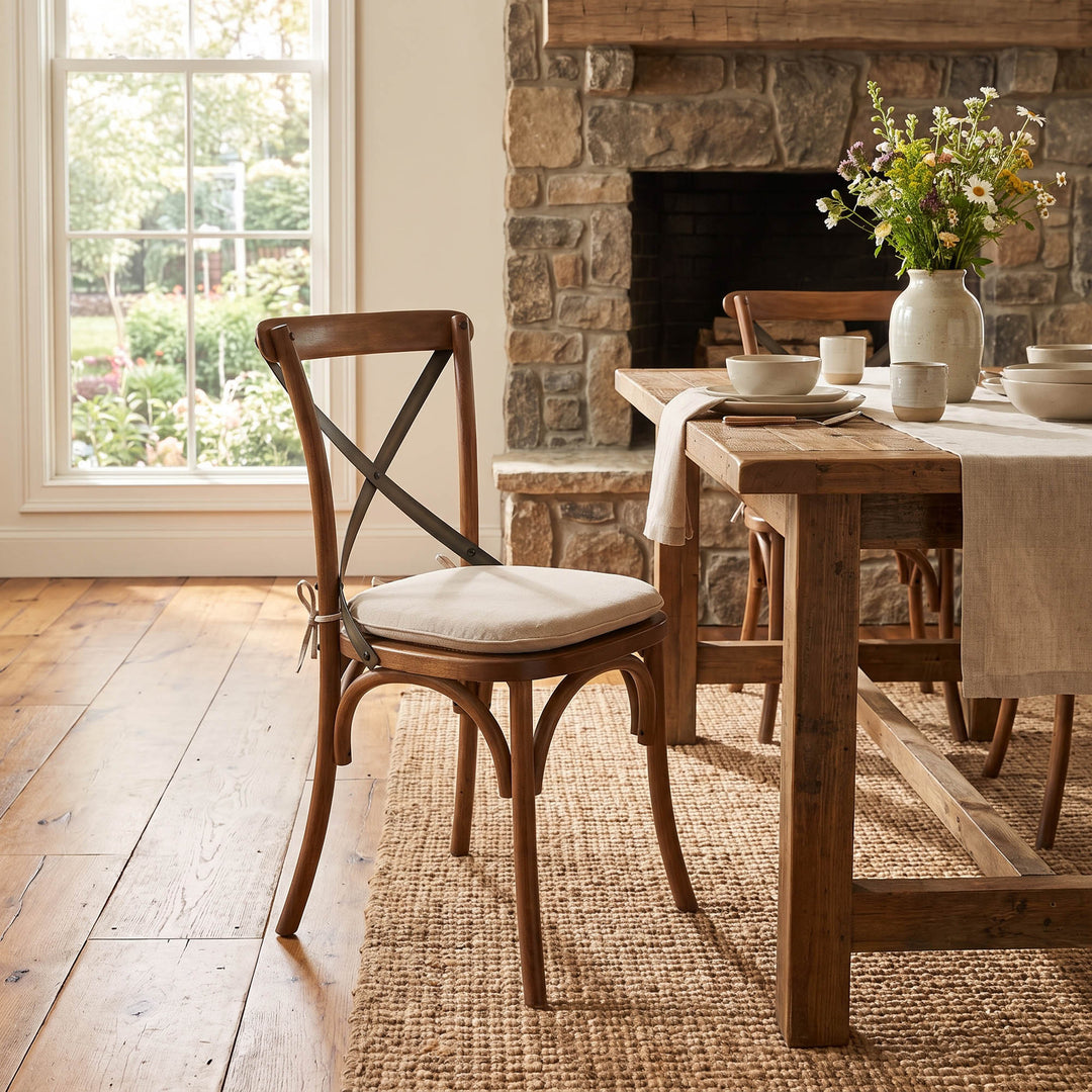 Cross Back Chair w/ Rattan Seat - Brown