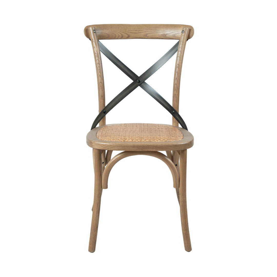 Cross Back Chair w/ Rattan Seat - Natural Rustic