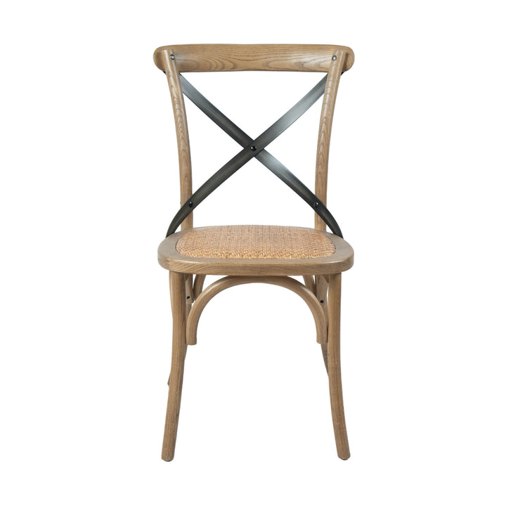 Cross Back Chair w/ Rattan Seat - Natural Rustic