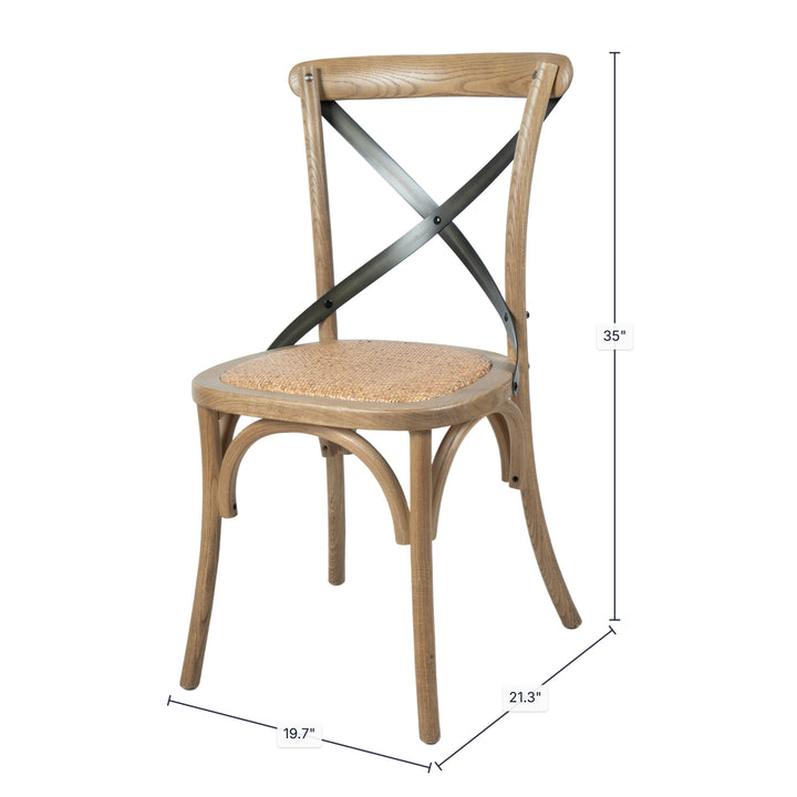 Cross Back Chair w/ Rattan Seat - Natural Rustic