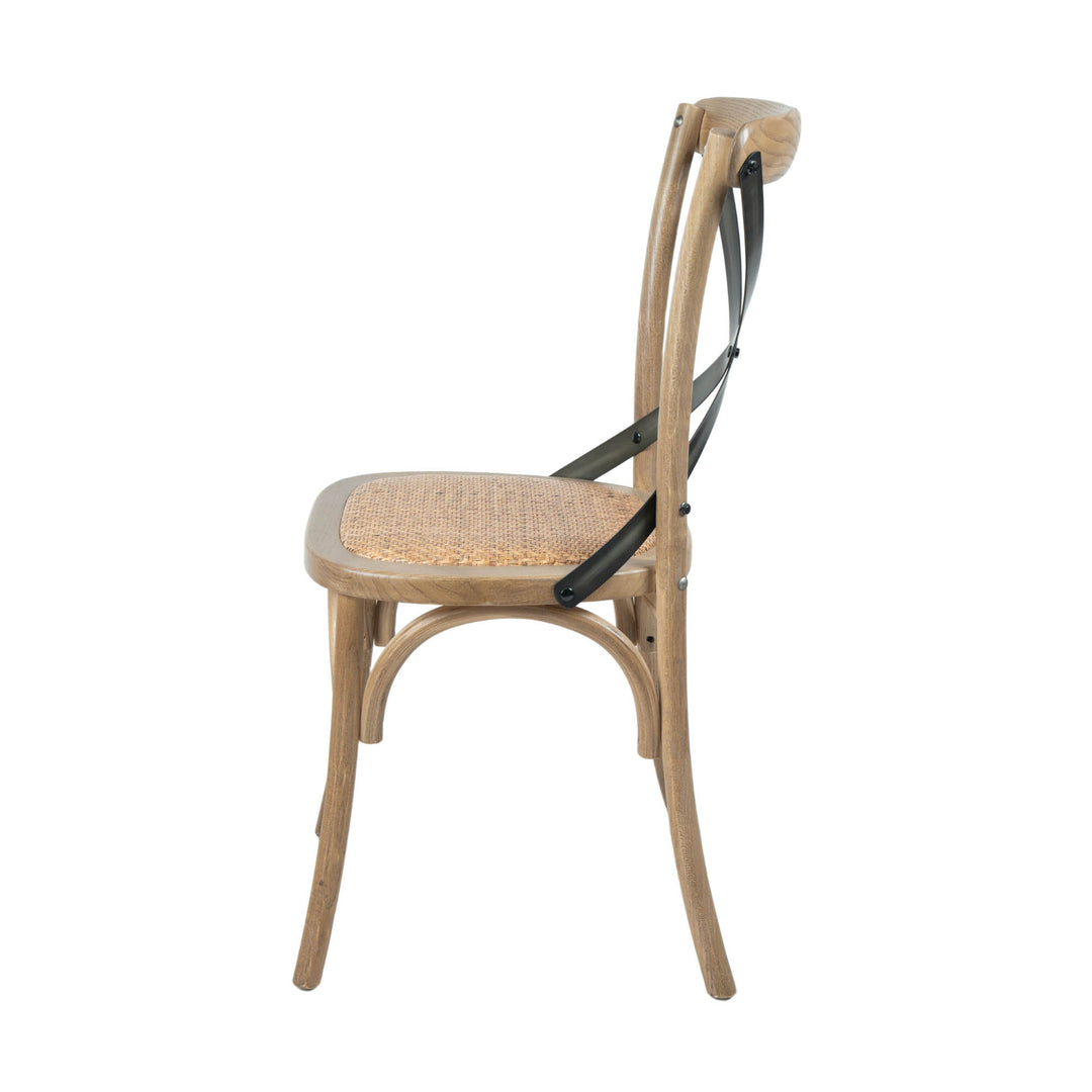 Cross Back Chair w/ Rattan Seat - Natural Rustic