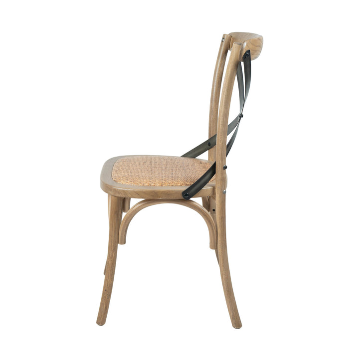 Cross Back Chair w/ Rattan Seat - Natural Rustic