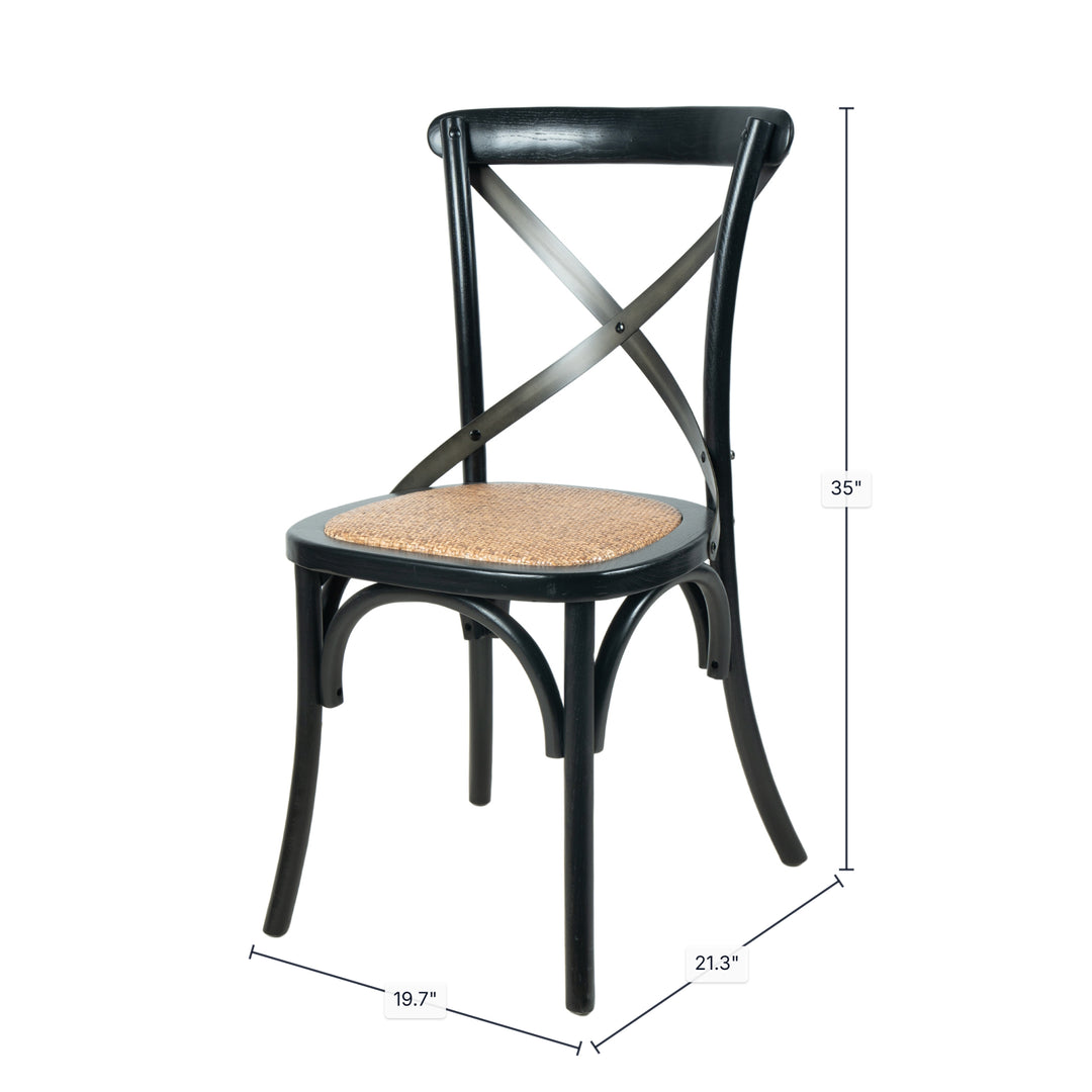 Cross Back Chair w/ Natural Brown Rattan Seat - Black