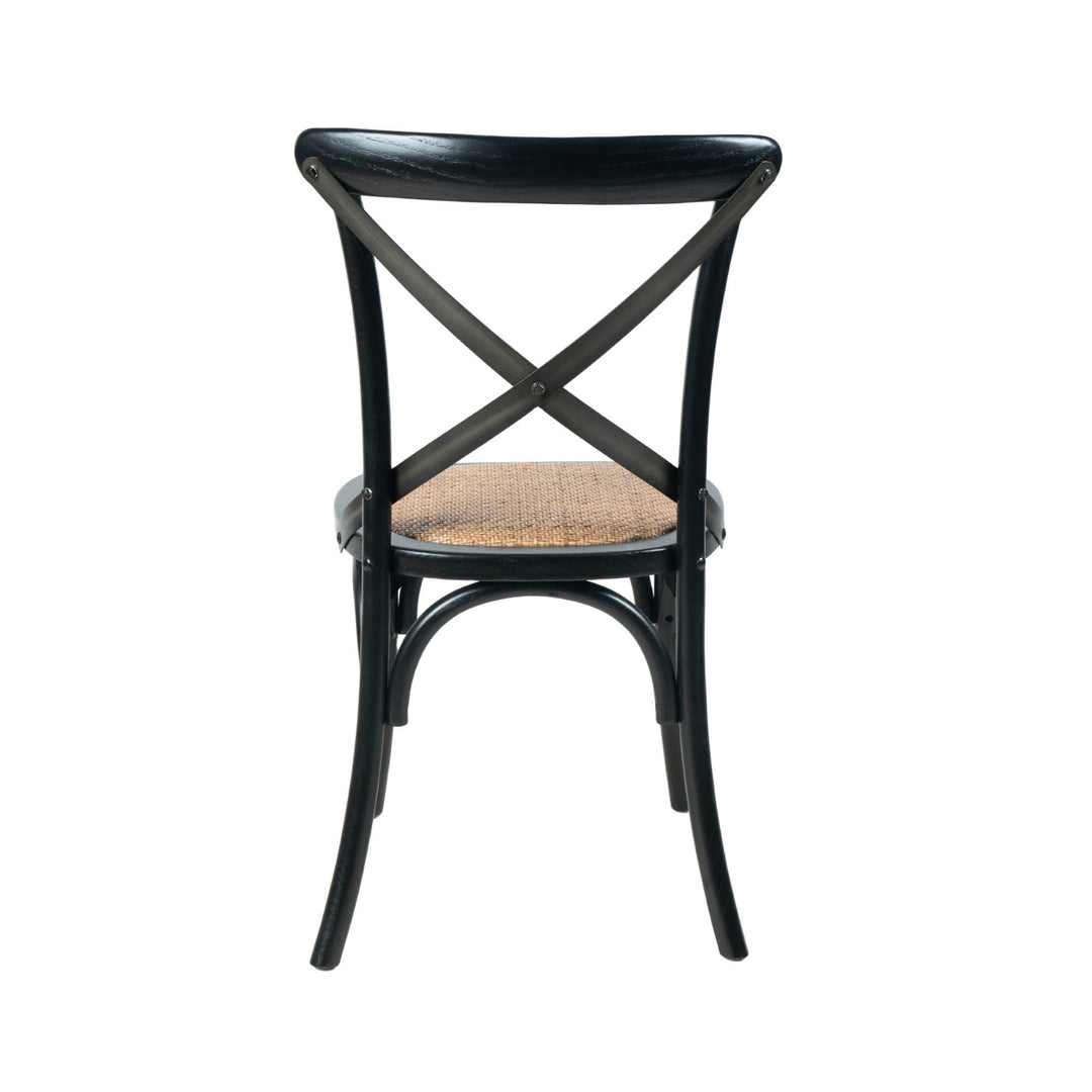 Cross Back Chair w/ Natural Brown Rattan Seat - Black