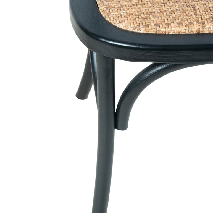 Cross Back Chair w/ Natural Brown Rattan Seat - Black