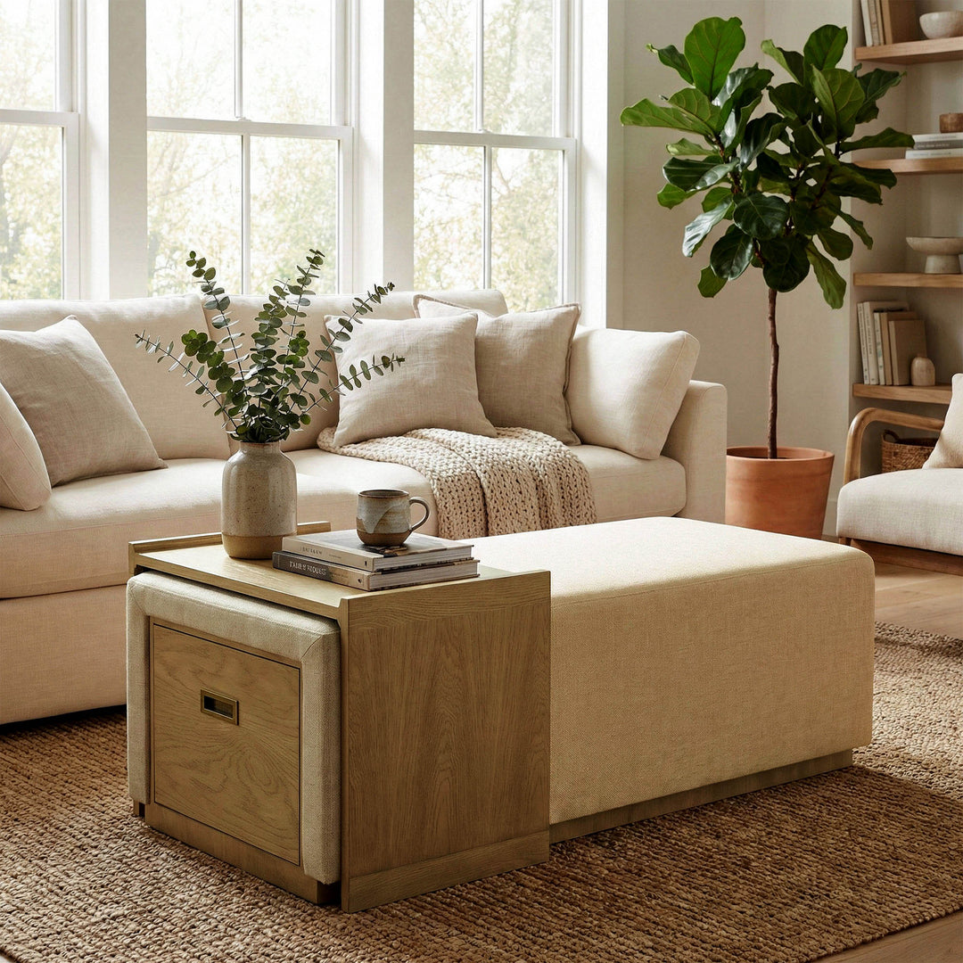 Elara Storage Ottoman - Barley Chenille