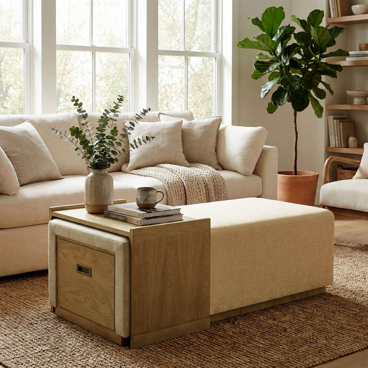 Elara Storage Ottoman - Barley Chenille