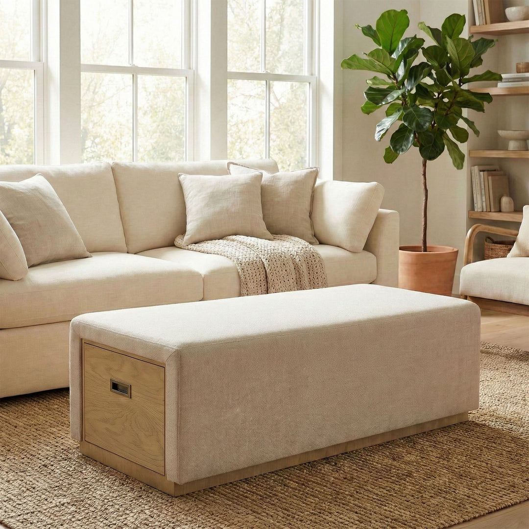 Elara Storage Ottoman - Barley Chenille