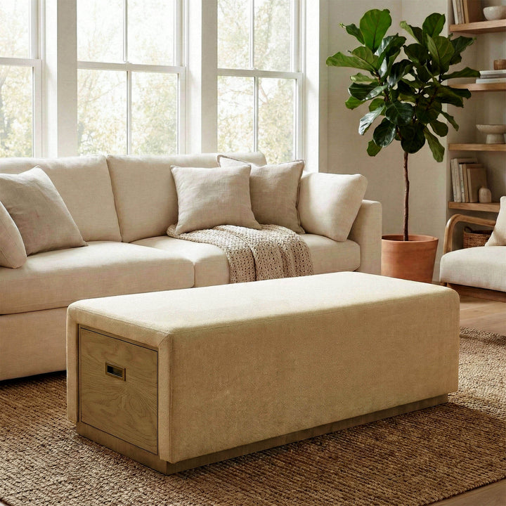Elara Storage Ottoman - Barley Chenille