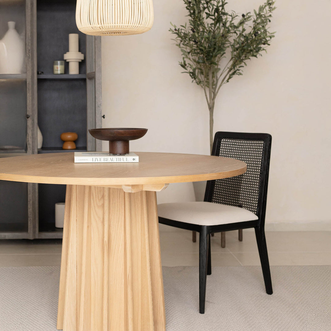 Cane Dining Chair - Oyster Linen/Black Frame
