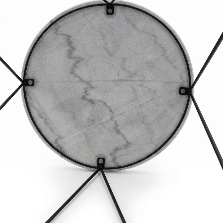 Valencia Round Side Table - Grey Marble Top and Black Matte Base (Suction Cup Only)