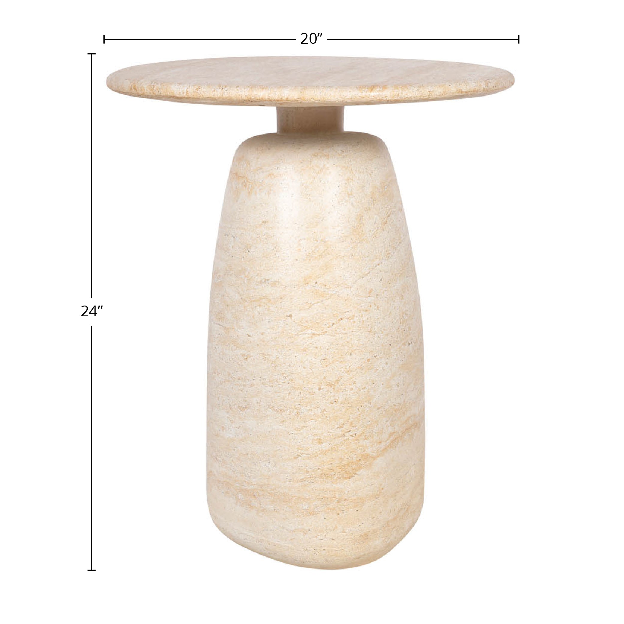 Olympia Side Table Tall with dimension annotations showing a 20-inch diameter round top and 24-inch overall height
