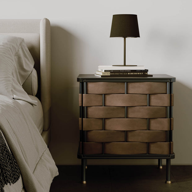 Bishop Side Table - Brown Leather