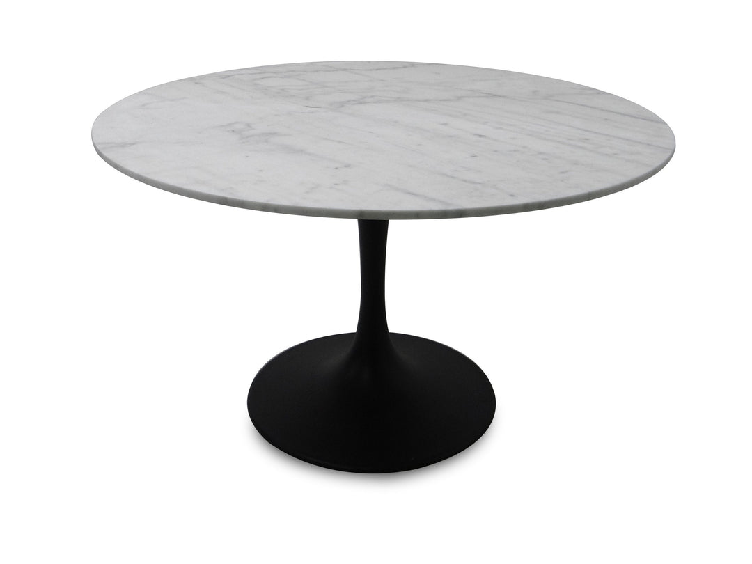 Valencia Round Dining Table - White Marble/ Sleek Black Matte Base