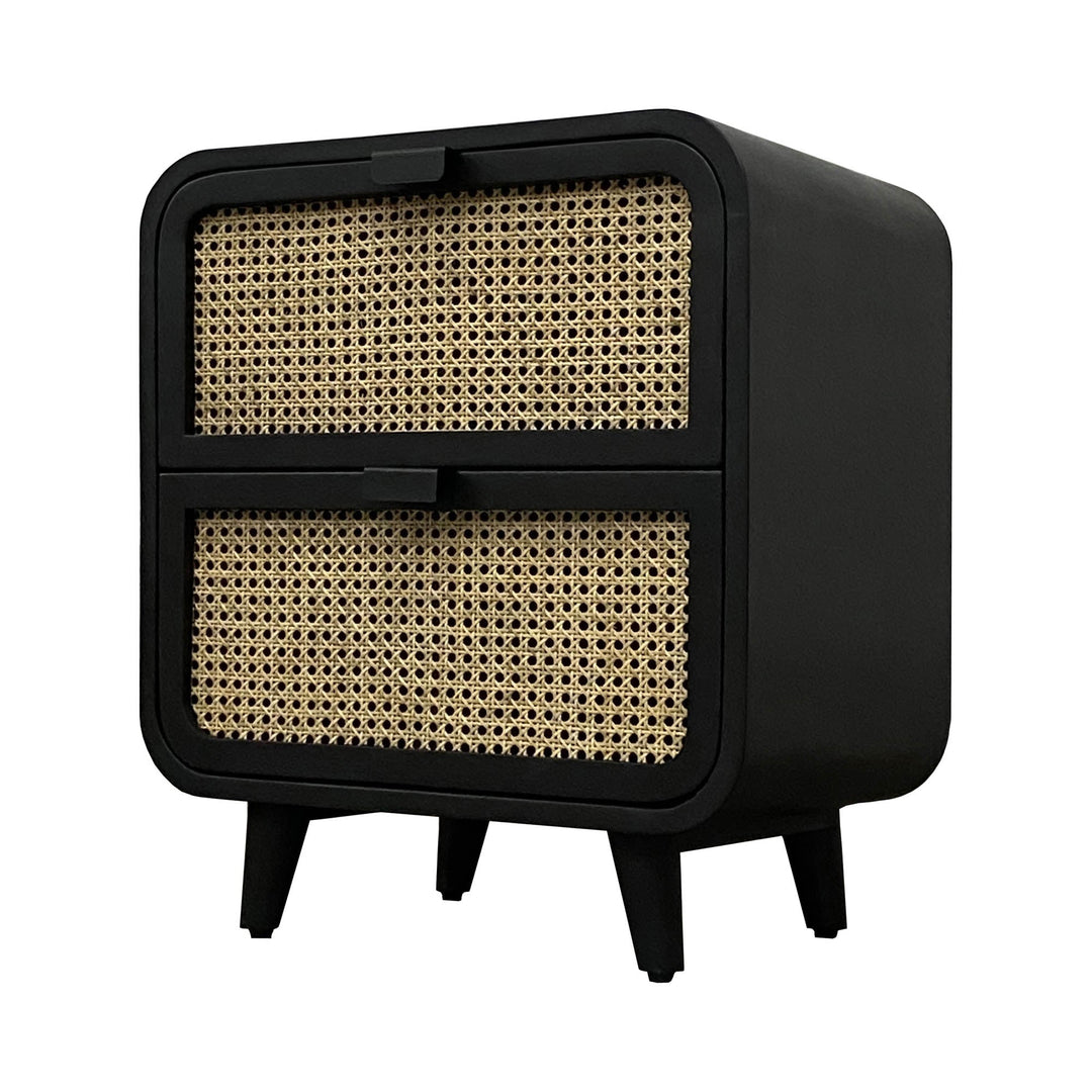 Cane Oval Two Drawer Night Stand