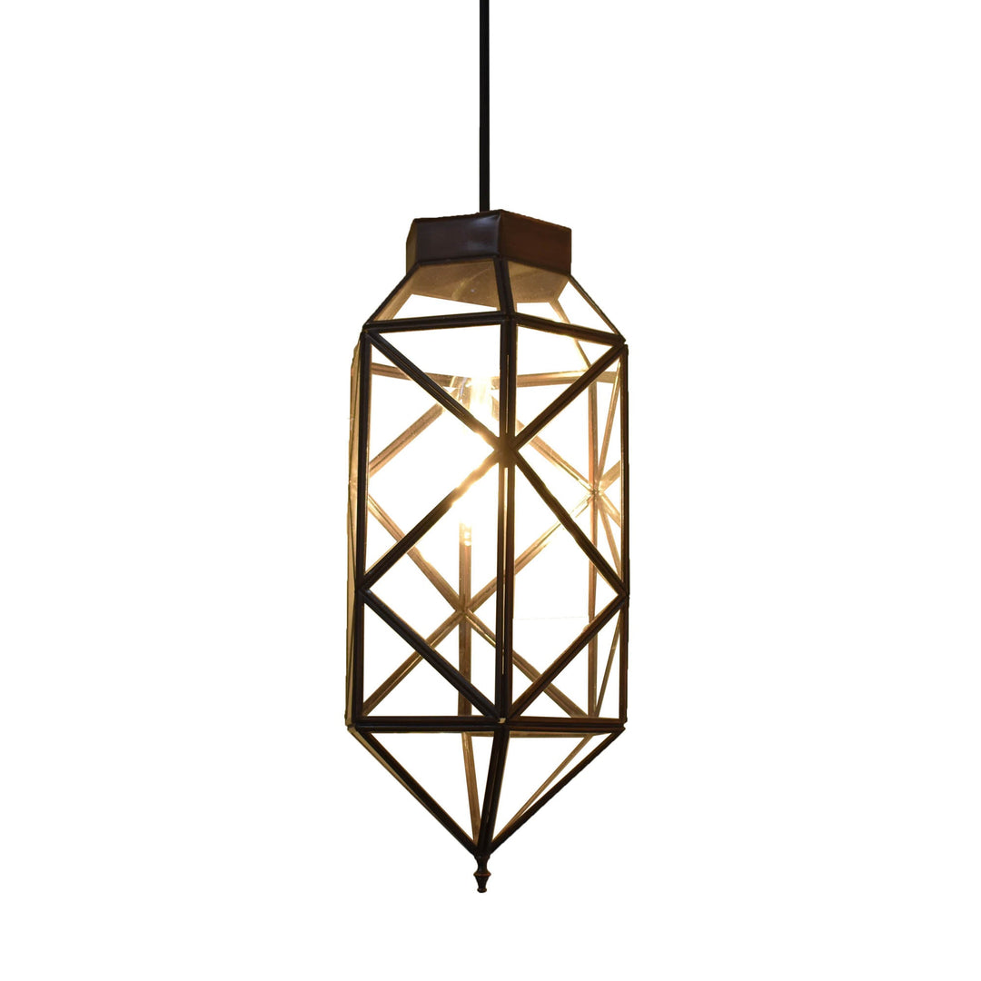 Lit Brass and Glass Pendant