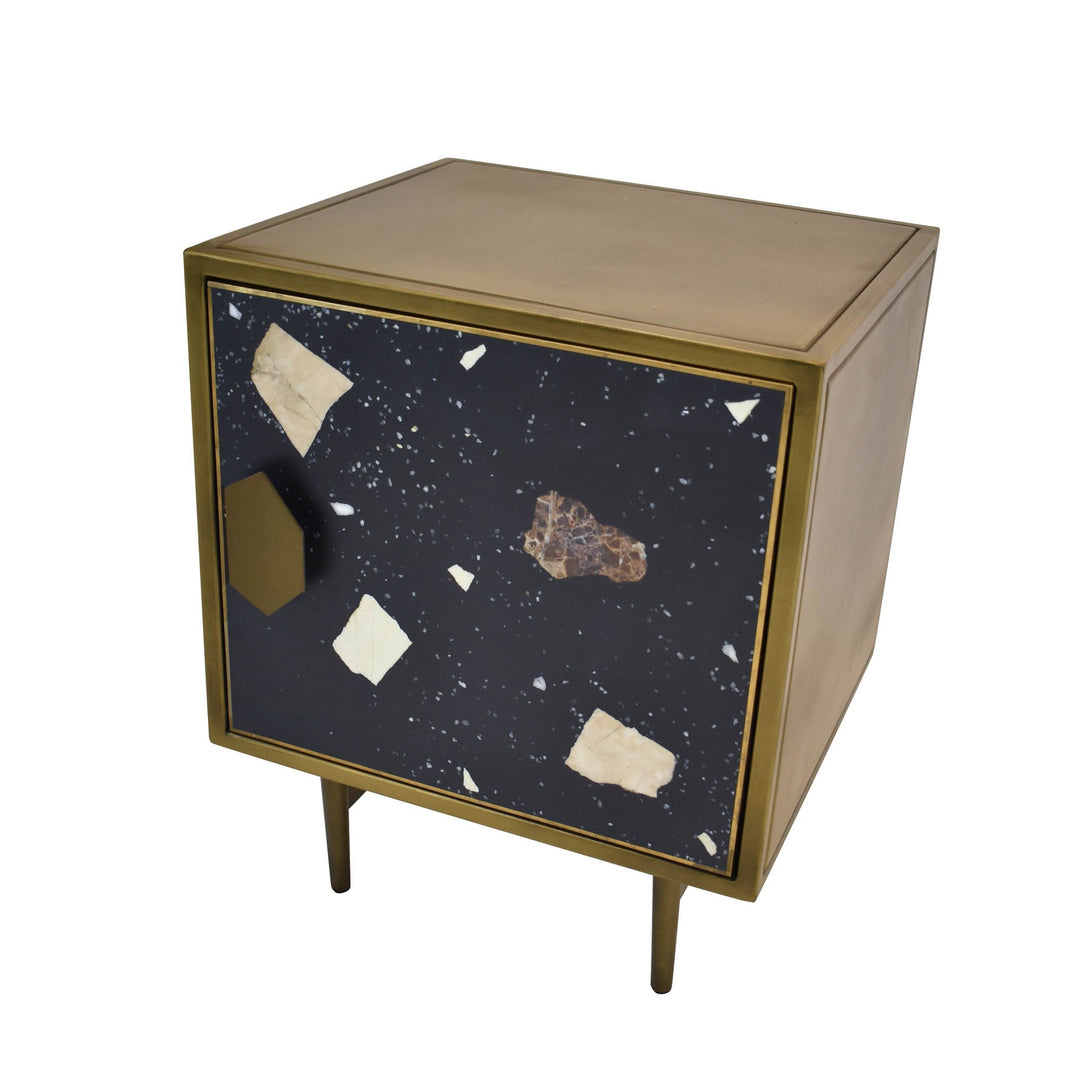 Terrazzo 1 Door Nightstand - Brass And Dark Mosaic